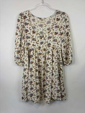 Ralph Lauren Denim & Supply Floral Babydoll Dress 3/4 Sleeve Cream Vintage Small